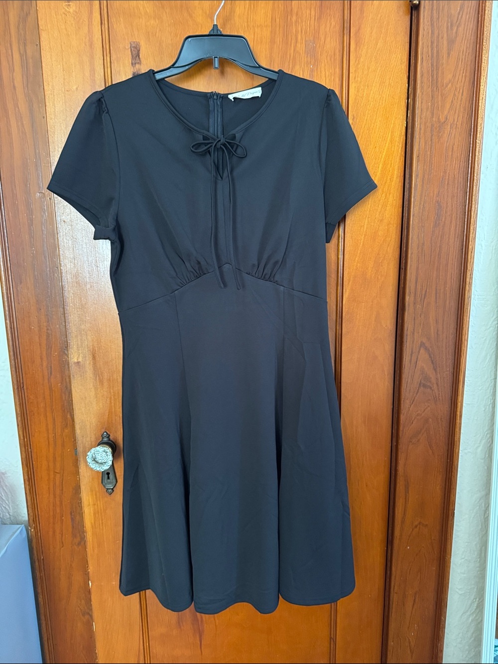 Black Tie-Neck Midi Dress with Feminine A-Line Silhouette
